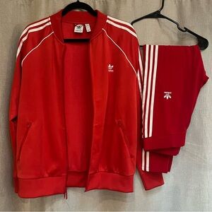 Like New Adidas Red Track Suit, Large jacket, Medium pants
